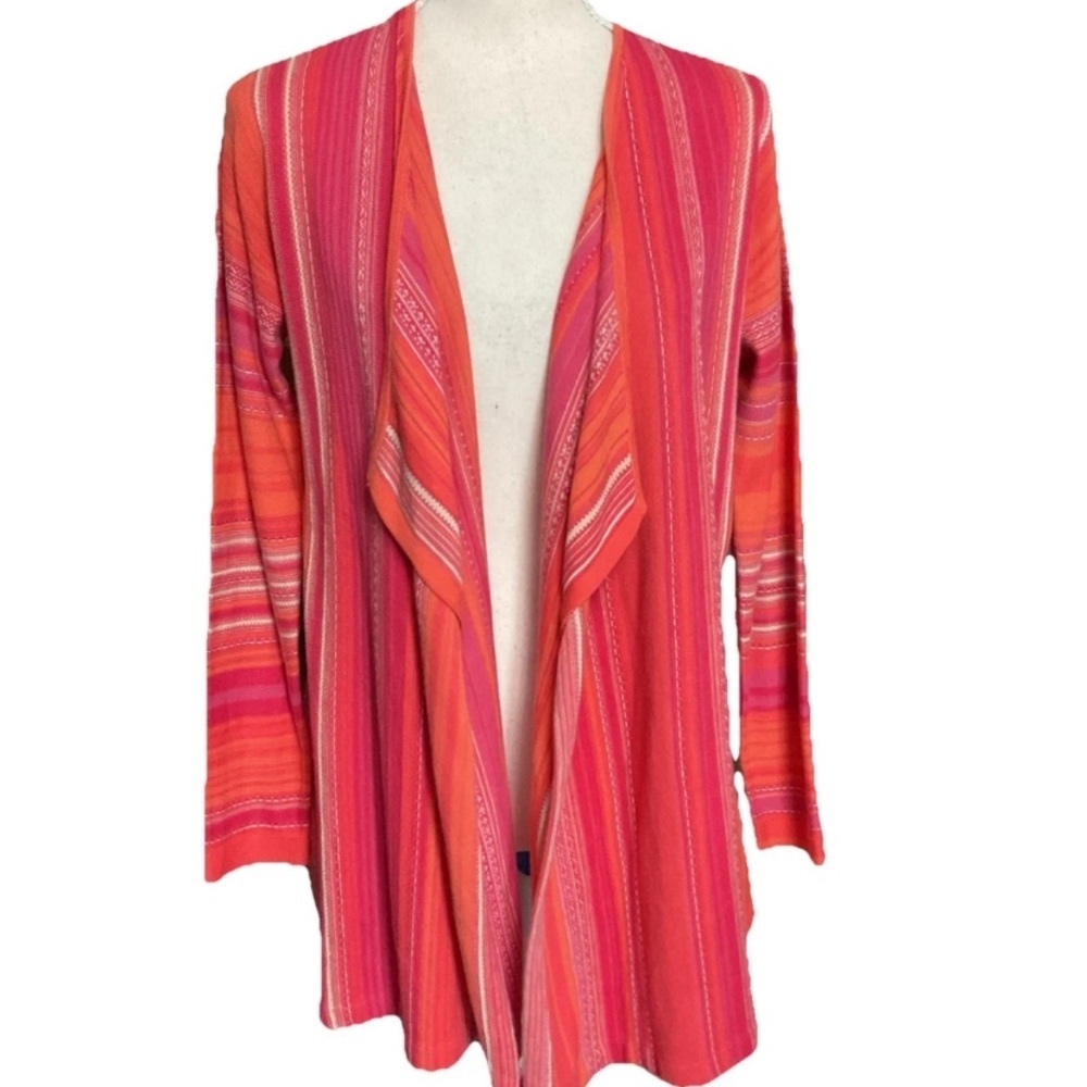 J. Jill Open Front Knit Cardigan Orange Pink White Stripe Size XS